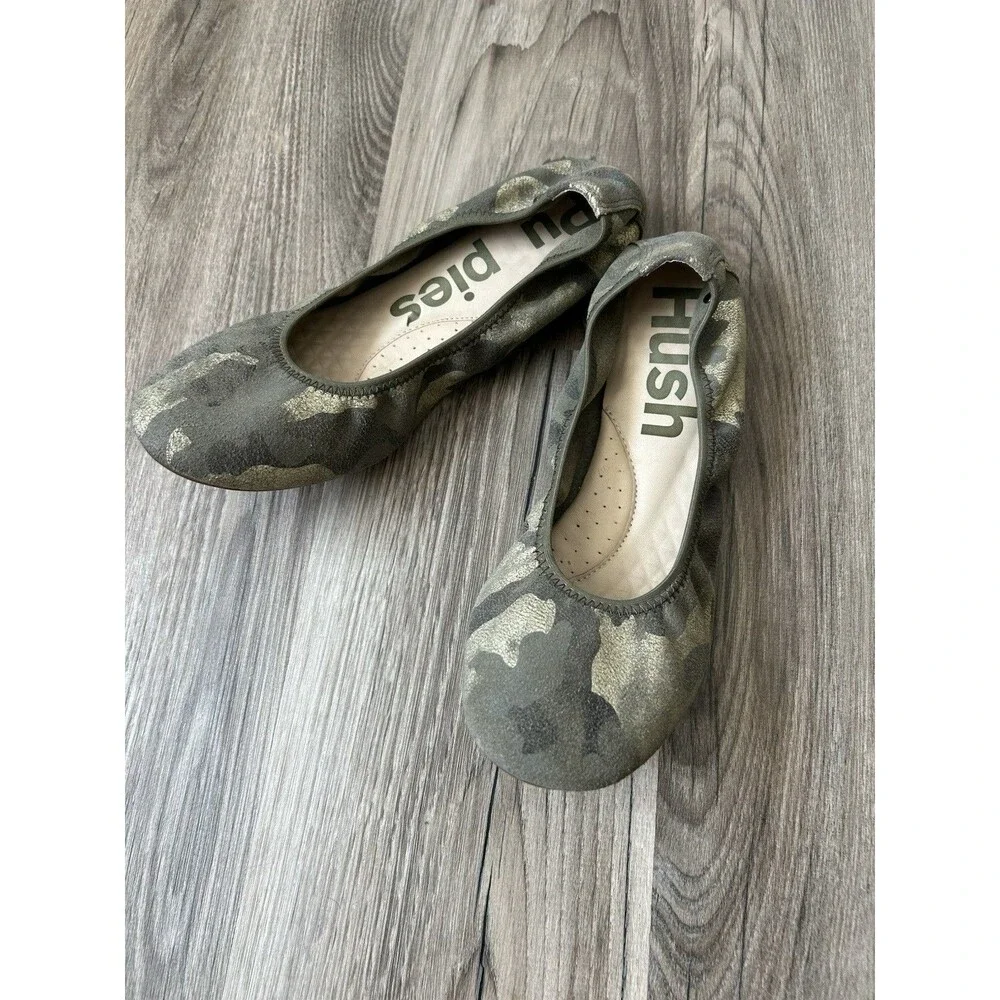 Hush Puppies Chaste Ballet Flat Womens 7.5 Camo Metallic Suede Slip On Shoe
